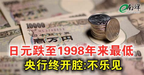 日元跌至1998年来最低 央行终开腔不乐见