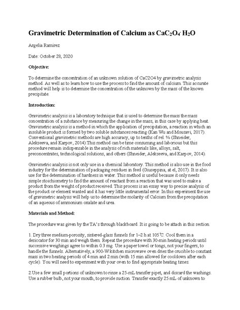 Lab Report Gravimetric Determination Of Calcium 11