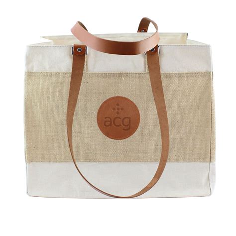 Deluxe Jute Cotton Tote Bag With Chelsea Leather Handles Juniper