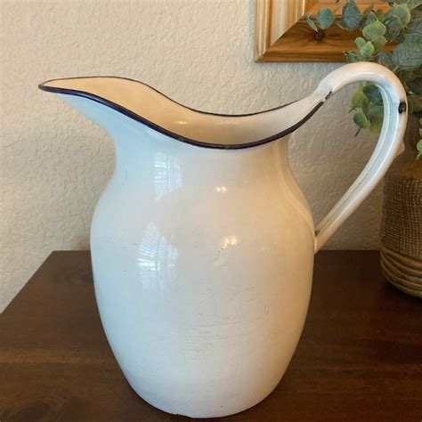 White Enamel Pitcher Etsy