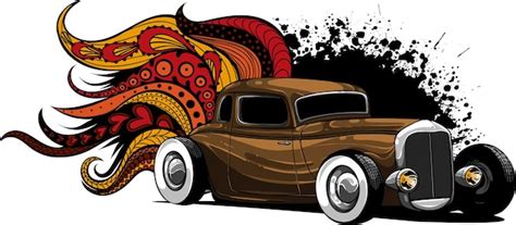 Desenho de ilustração em vetor carro hot rod Vetor Premium