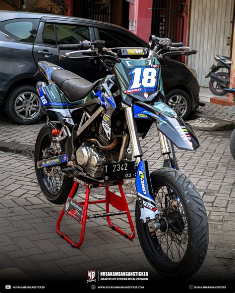 Decal Sticker Kit Supermoto Dirtbike Kawasaki Klx Hitam Biru Fullbody