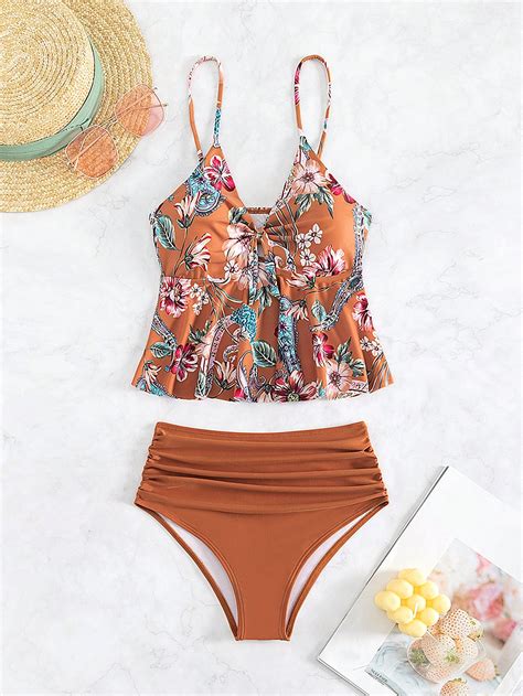 Shein Swim Vcay Tropical Print Ruffle Hem Bikini Swimsuit Shein Usa