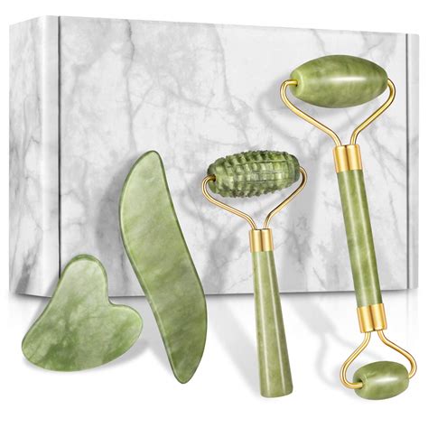 4 Pcs Jade Roller And Gua Sha Set Facial Roller Massager