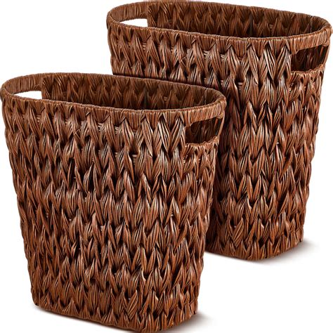 Snapklik Hushee Pcs Wicker Waste Basket Wicker Trash Basket