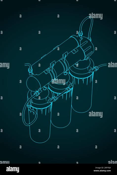 Stylized Vector Illustration Of Isometric Blueprint Of Reverse Osmosis