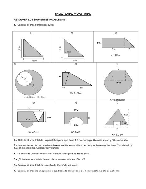 Tema Area Y Volumen Resolver Los Siguien