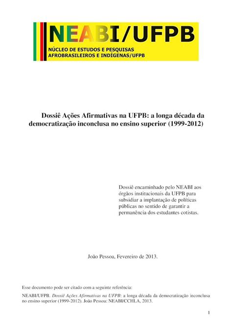 PDF Dossiê Ações Afirmativas na UFPB a longa década da