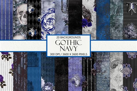 Vintage Navy Gothic Digital Papers Graphic By NiftyCraftyHouse