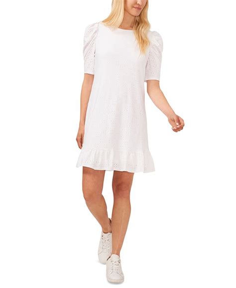 Cece Womens Short Puff Sleeve Eyelet Ruffled Hem Dress Macys