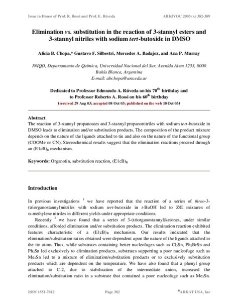 Pdf Elimination Vs Substitution In The Reaction Of 3 Stannyl Esters And 3 Stannyl Nitriles