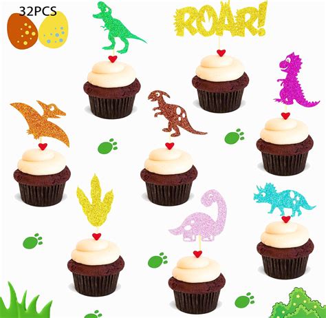 Buy Baby Dinosaur Cupcake Toppers Roar Glitter Dinosaur Cake Toppers