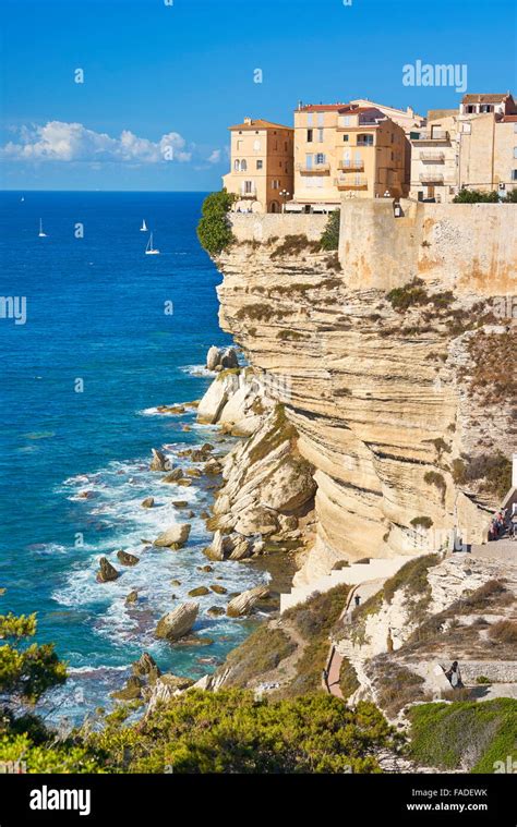 Bonifacio Old Town Limestone Cliff Corsica Island France Stock Photo