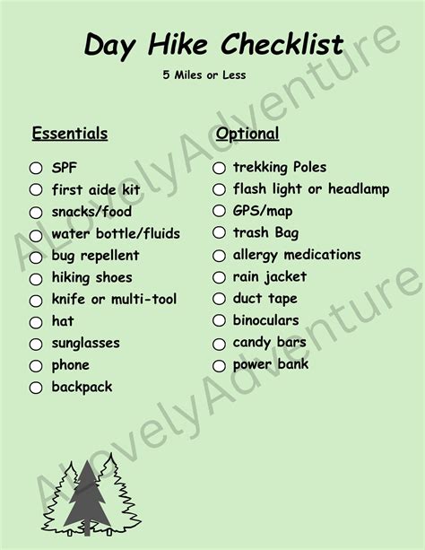 52 Week Challenge Day Hike Checklist Etsy Hiking Supplies List