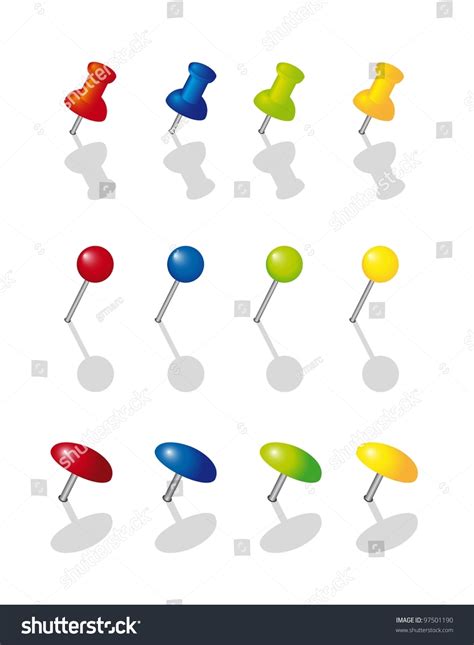 Colorful Push Pin Collection Over White Stock Vector Royalty Free