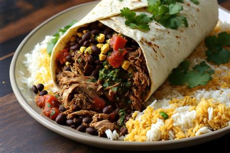 Premium AI Image Carnitas Pork Burrito With Rice Cilantro And