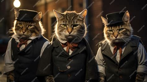 Premium Photo | Group of gangster cats