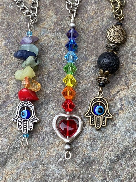 Rear View Mirror Car Charm Hamsa Hand Protection Evil Eye Beaded Car