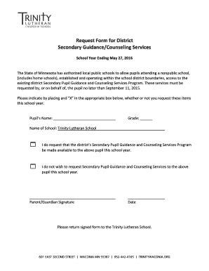 Fillable Online Trinitywaconia Request Form For District Secondary