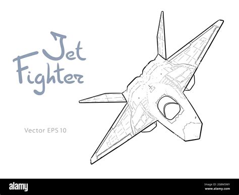 Flight of the newest american jet fighter aircraft. Technichal draw ...