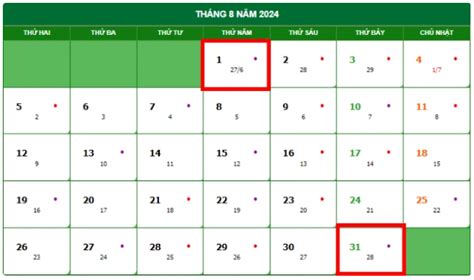 Lịch Dương Tháng 8 2024 Chi Tiết Chính Xác Nhất Tháng 8 Năm 2024 Có