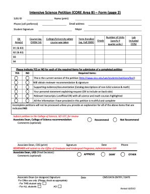 Fillable Online Sjsu Intensive Science Petition Core Area B