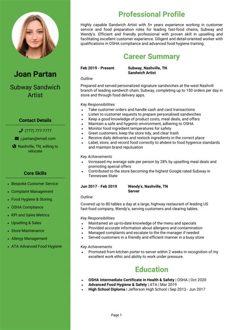 Subway Resume Example Guide [get The Best Jobs]