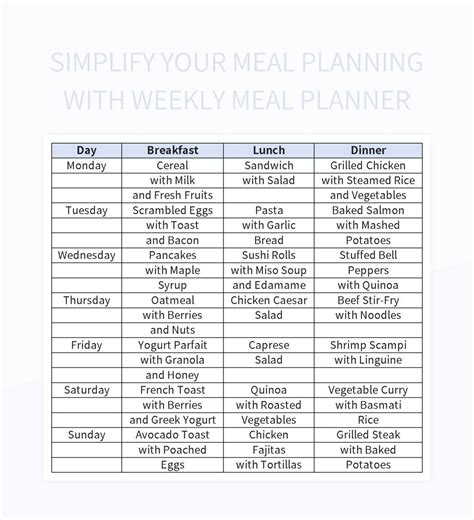 Simplify Your Meal Planning With Weekly Meal Planner Excel Template And