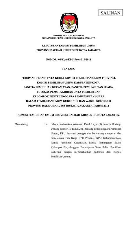 Pdf Keputusan Komisi Pemilihan Umum Provinsi Daerah Khusus Ibukota