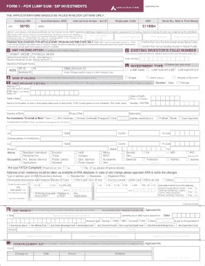 Fillable Online Form For Lump Sum Sip Investments Ffw Fax Email