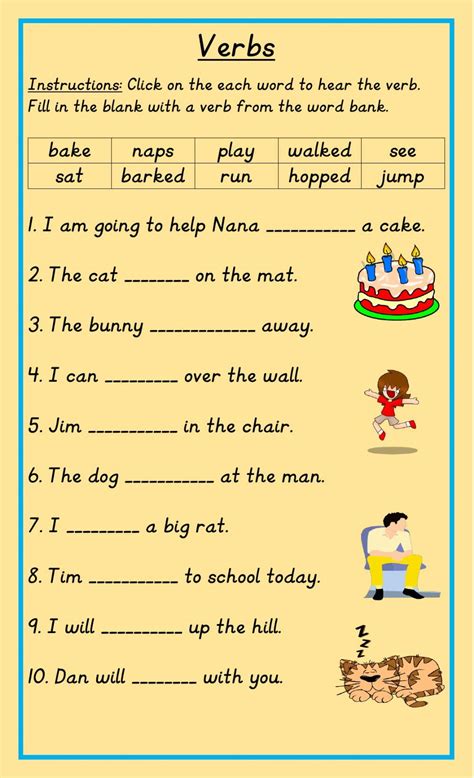 Verb Activities For First Grade Worksheets For Class Verbs