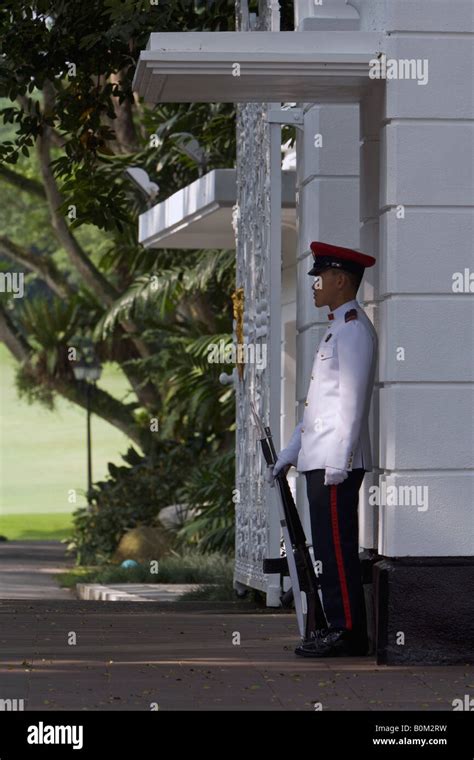 Soldier On Sentry Duty At The Istana Presidents Residence Singapore