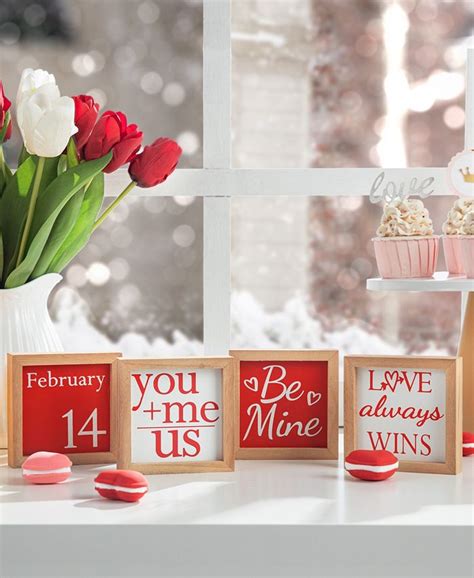 Glitzhome 4 H Valentines Wooden Block Table Decor Set Of 4 Macys