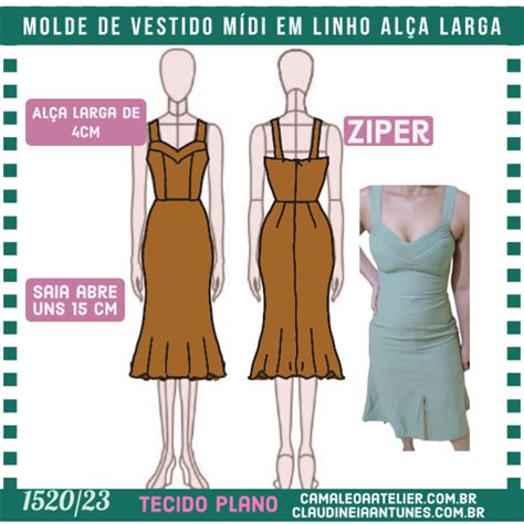 Molde de Vestido Midi em Linho Alça Larga 1520 23 CAMALEOA ATELIER DE