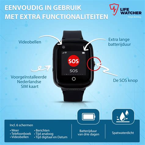 LifeWatcher Max Zwart 4G Senioren Horloge Personenalarmering