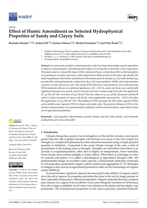 Pdf Effect Of Humic Amendment On Selected Hydrophysical Properties Of