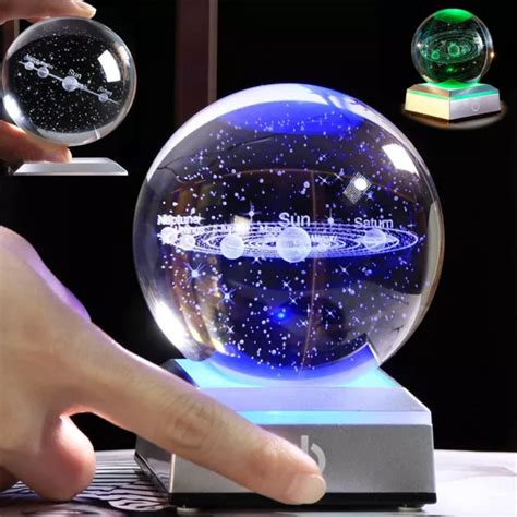 UK LED 3D Solar System Crystal Ball Planets Glass Ball Engraved Globe