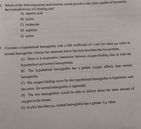 Solved 6 Which Of The Following Amino Acid Residues Would