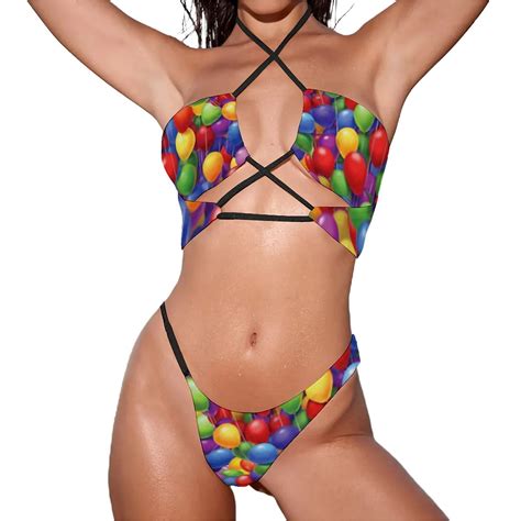 Bikinis Set Balloon Pattern Micro Bikini Swimsuit Birthday Balloons