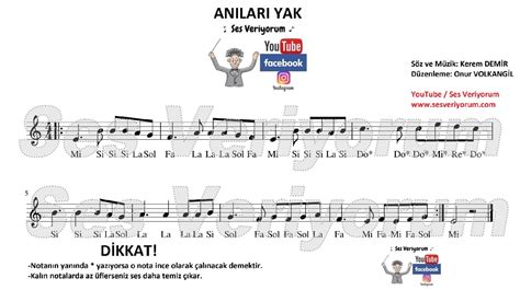 ANILARI YAK Flüt Notaları ve Çalınışı Melodika ve Flüt Notaları Ses