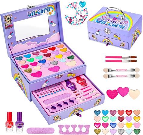 Kids Makeup Kit for Girl, Washable Makeup Kit for Kids W/Mirror, Non ...