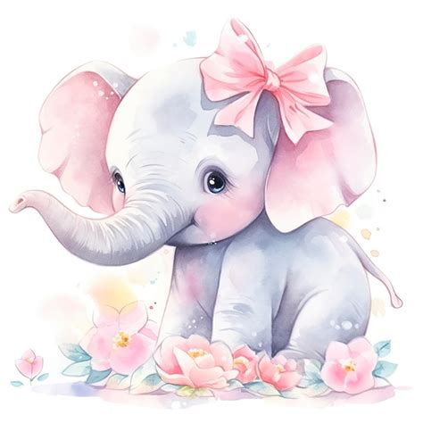 Premium Photo Watercolor Baby Elephant