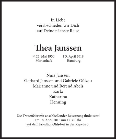 Traueranzeigen Von Thea Janssen OK Trauer De