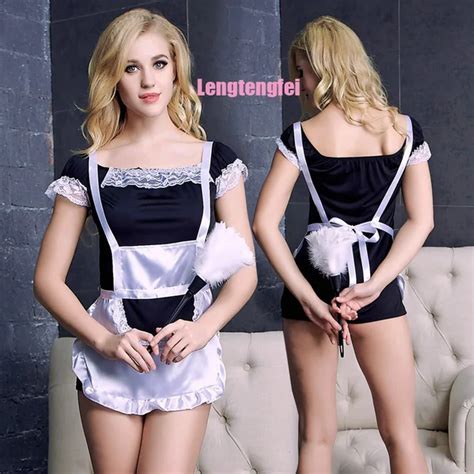 Sexy Lingerie Women Black Apron Maid Outfit Underwear Nightwear Sleepwear Babydoll Sexy Lingerie