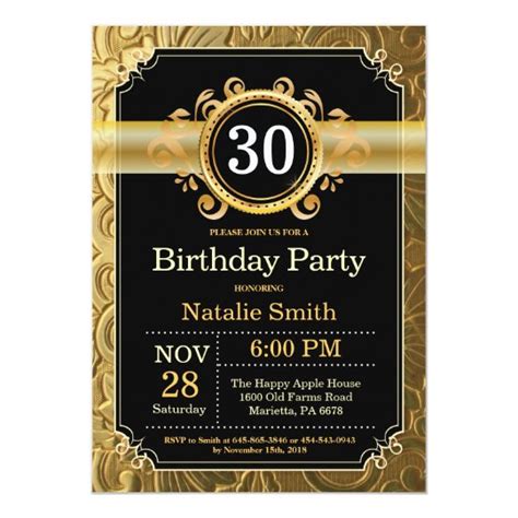 30th Birthday Invitation Black And Gold Glitter