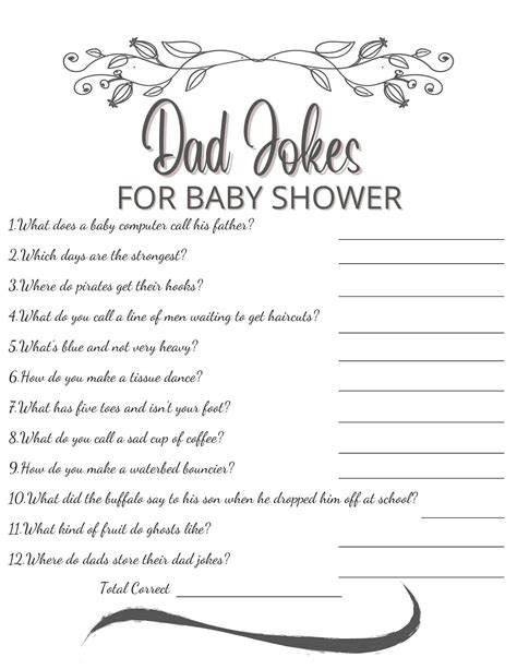 Dad Jokes Baby Shower Game Simple Black And White Gender Neutral