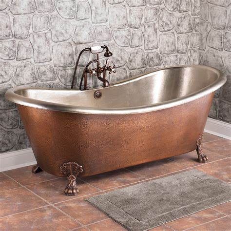 72 Isabella Hammered Copper Double Slipper Bathtub With Nickel