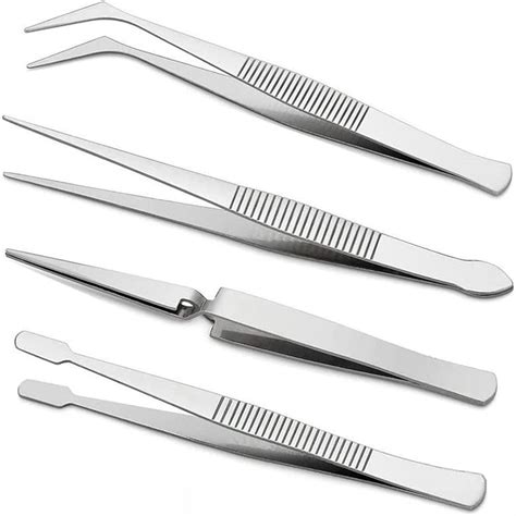 Jasol Tweezers Set 4 Piece Professional Stainless Steel Self Locking Hobby Tweezers For Craft