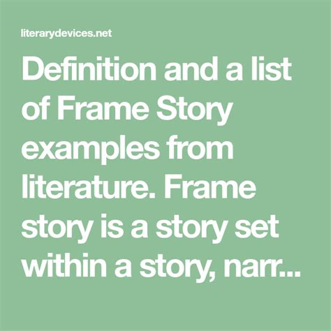 Definition and a list of Frame Story examples from literature. Frame ...