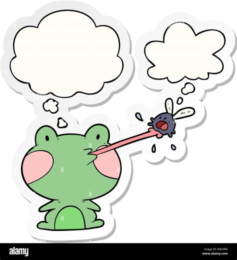 Cartoon Frog Catching Fly With Thought Bubble As A Printed Sticker